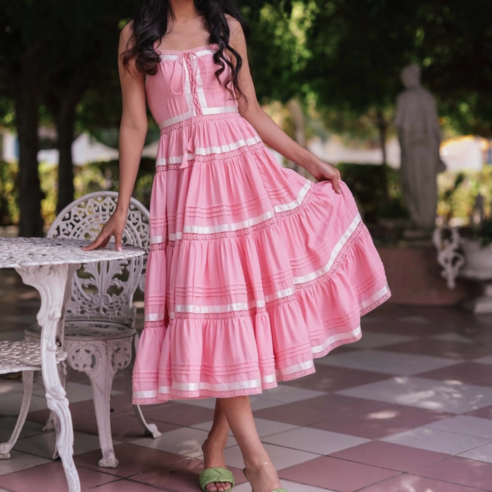 JessaKae Pink Tiered Midi Dress